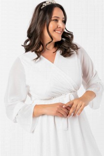 Angelino Plus Size Double Breasted Collar Sleeved Chiffon Dress White 100276654