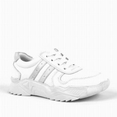 Sport-Sneaker -  حذاء رياضي جلد طبيعي نعل تشريحي سميك أبيض برباط للبنات 100278832 - Turkey