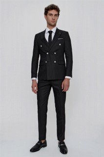 Suit - Men's Black Carrera Slim Lined Double Breasted Slim Fit Suit 100351005 - Turkey