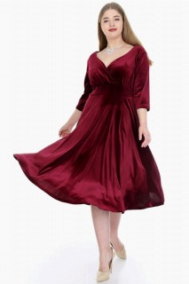 Wedding Dress - Plus Size Velvet Dress Claret Red 100276182 - Turkey