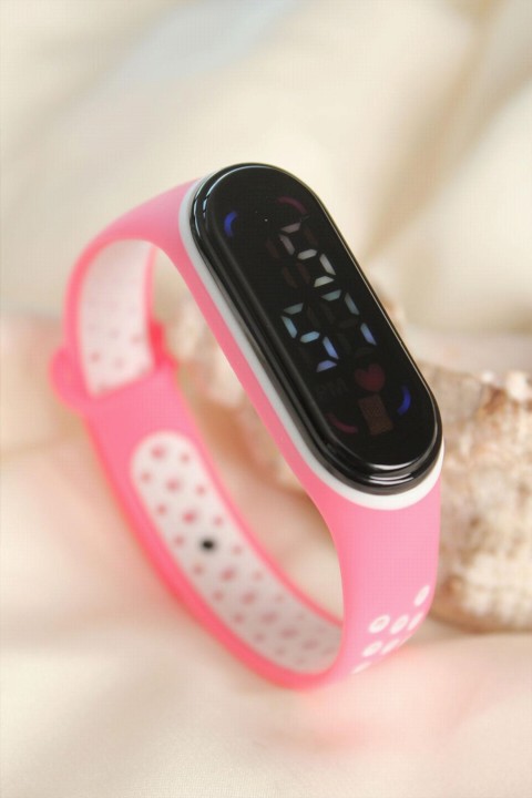 Pink White Color Silicone Band Adjustable Digital Led Display Clock 100320075