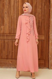 Evening & Party Dresses - Lachsrosa Hijab Abendkleid 100339403 - Turkey