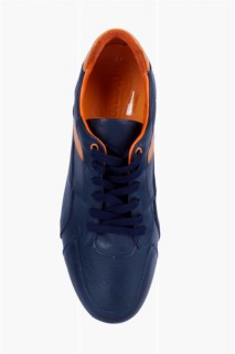 Men's Navy Blue Casual Lace-Up Pieced Leather Shoes 100350574