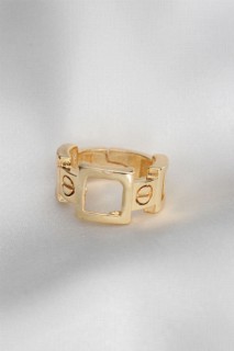 Jewelry & Watches - Adjusted Gold Color Brand Detail Square Ring 100320013 - Turkey