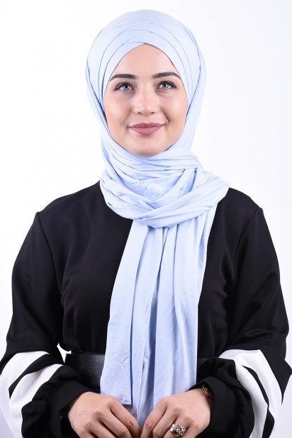Woman - 3-Streifen-Schal aus gekämmter Baumwolle Babyblau - Turkey