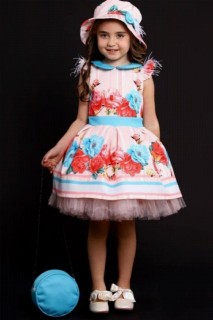 Kids - فستان بناتي نيو بلو روز مع حقيبة وقبعة بودرة منفوش 100328175 - Turkey
