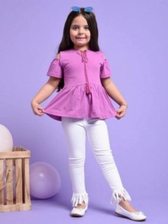 Outwear - Ensemble bas et haut lilas pour fille avec pantalon à pompons 100326719 - Turkey