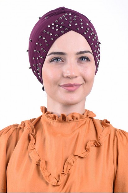 Woman Bonnet & Turban - Bonnet De Piscine Perle Prune - Turkey