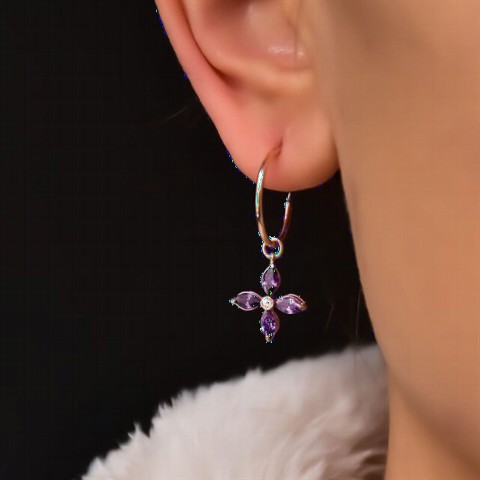 Jewelry & Watches - Purple Zircon Stone Flower Dangle Earrings Rose 100350012 - Turkey