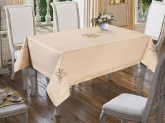 Rectangle Table Cover - Tulip Embroidered Table Cloth Cappucino Cappucino 100259330 - Turkey