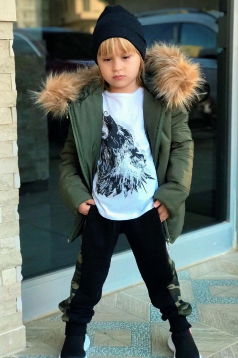 Boy Clothing - Boy Wolf Gonflable Manteau Camouflage Vert Survêtement 100328658 - Turkey