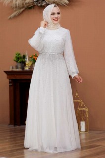 Evening & Party Dresses - White Hijab Evening Dress 100338031 - Turkey