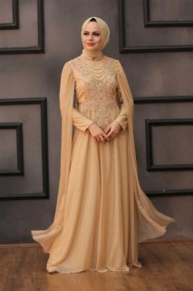 Gold Hijab Evening Dress 100337479