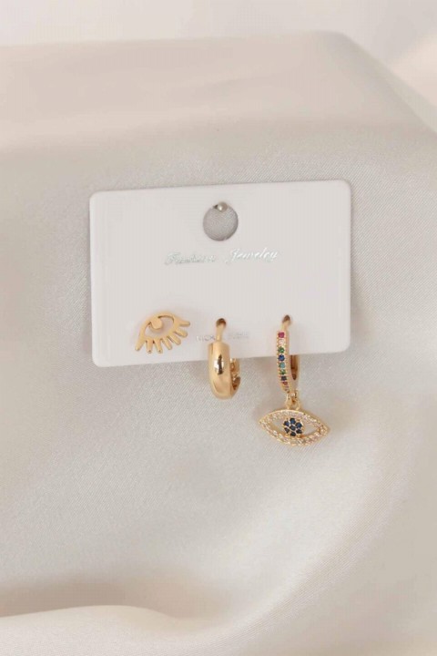 Jewelry & Watches - Eye Shaped Zircon Stone Detailed Gold Color Women's Earrings 100327593 - Turkey