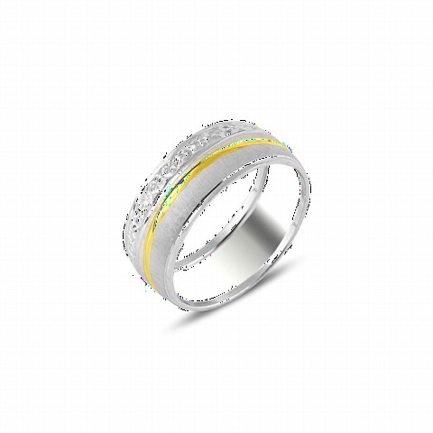 Men - Sliver Patterned Sterling Silver Wedding Ring 100347204 - Turkey