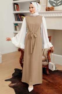 Clothes - Beige Hijab Dress 100340798 - Turkey