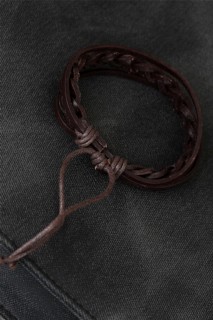 Brown Knitted Leather Men's Bracelet 100342415