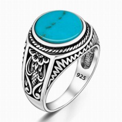 Round Blue Turquoise Stone Silver Ring 100346363