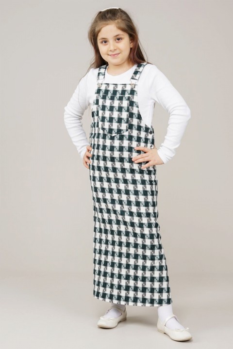 Young Girl Patterned Gardener Strap Loaflet Dress 100342550