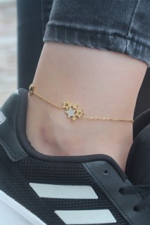 Anklet - Gold Color Star Figure Zircon Stone Detail Women's Anklet 100327977 - Turkey