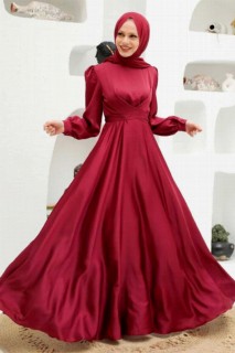 Claret Red Hijab Evening Dress 100337629