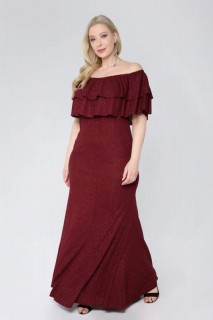 Woman - Plus Size Long Glittery Flexible Evening Dress 100276201 - Turkey