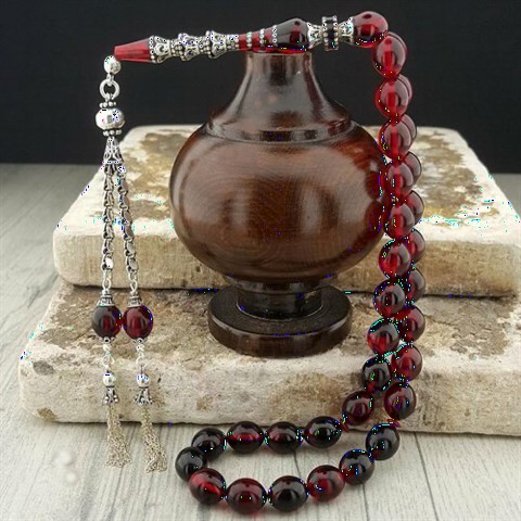 Black Red Fire Amber Silver Tasseled Rosary 100346575