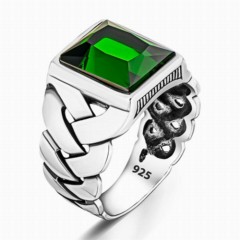 Green Zircon Stone Knitted Model Silver Ring 100346354