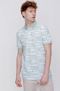 Men's Water Green Polo Collar Printed Dynamic Fit Comfortable T-Shirt 100350718