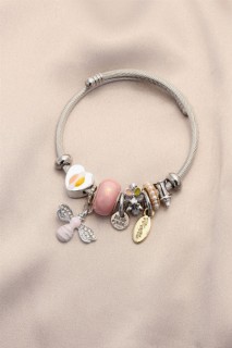 Bracelet - Heart Pink Stone Charm Bracelet 100326489 - Turkey