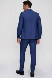 Men's Sax Blue Plaid Vest Slim Fit 6 Slim Fit Drop Suit 100350624