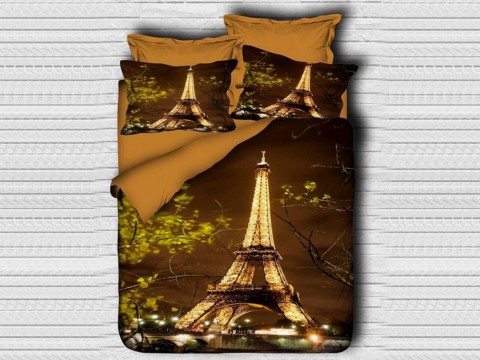 Single Four Seasons Set - Best Class Digital Printed 3d Single Duvet Cover Set Eiffel Brown 100329239 - Turkey