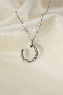 Necklaces - Steel Silver Color Zircon Stone Nail Model Women Necklace 100319335 - Turkey