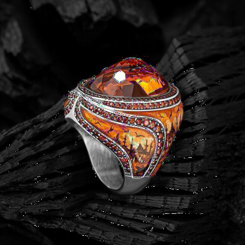 Silver Rings 925 - Zircon Stone Istanbul Embroidered Silver Ring 100349394 - Turkey