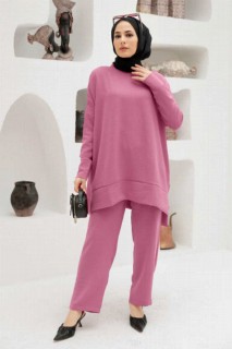Cloth set - فستان بدلة حجاب مزدوج باللون الوردي المغبر 100340786 - Turkey