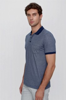 T-Shirt - Men's Marine Polo Collar Dynamic Fit Comfortable Fit Pocket Patterned T-Shirt 100350939 - Turkey