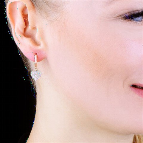 Zircon Stone Heart Women's Sterling Silver Earrings 100349609