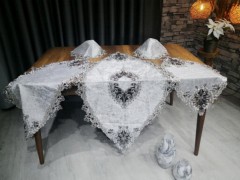 Living room Table Set - Französischer Guipure-Samt Schmetterling Wohnzimmer-Set 5-teilig Silber Silber 100344760 - Turkey