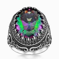 Mystic Topaz Sterling Silver Ring With Zircon Stone 100346351