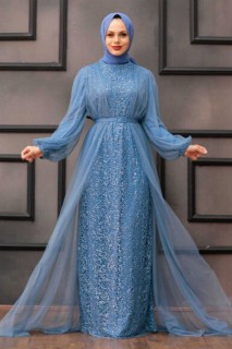 Evening & Party Dresses - فستان سهرة حجاب أزرق نيلي 100337638 - Turkey