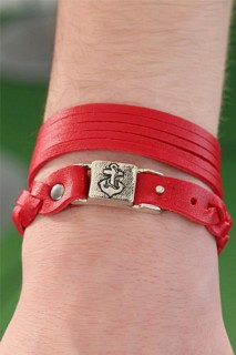 Red Color Leather Men's Bracelet Combined 100318789