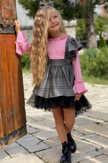 Girls - Boy's Short Back Long Plaid Fluffy Pink Loafers 100327038 - Turkey