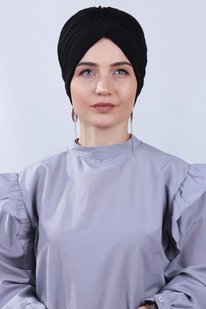 Woman Bonnet & Turban - Bonnet Nevrulu Double Face Noir - Turkey