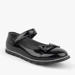 Loafers & Ballerinas & Flat - Black Rougan Bowtie Velcro Babettes For Girls 100316937 - Turkey