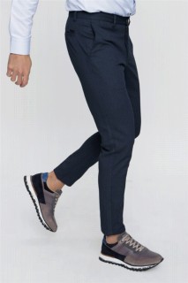 Men's Navy Blue Palermo Cotton Slim Fit Side Pocket Linen Trousers 100350654