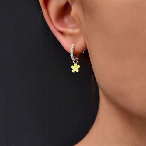 jewelry - Daisy Enamel Stone Silver Earring 100349971 - Turkey