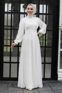Wedding & Evening - White Hijab Evening Dress 100299703 - Turkey