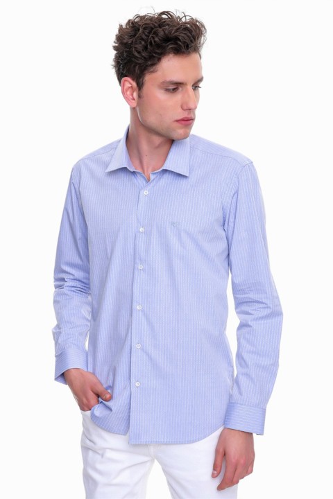 Men Clothing - قميص ماريدا أزرق للرجال 100٪ قطن تلبيس ضيق بياقة صلبة وأكمام طويلة 100351203 - Turkey