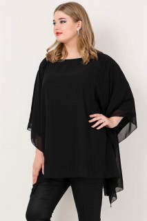 Blouse - Plus Size Back Chiffon Evening Dress Black 100276098 - Turkey