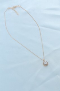 Gold Color White Drop Stone Zircon Stone Detail Women's Necklace 100327922